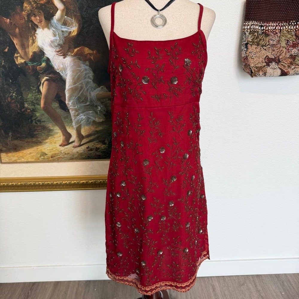 Vintage Autumn Whimsi Silk Beaded Floral Dress READ DESCRIPTION